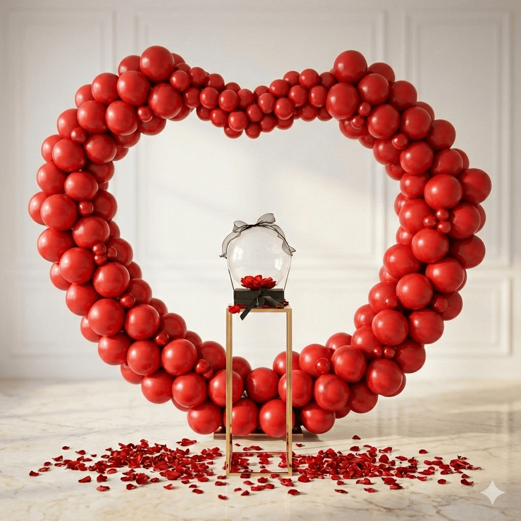 Cœur de ballons rouges pour décoration de mariage ou fiançailles, symbole d'amour et de célébration à Amneville