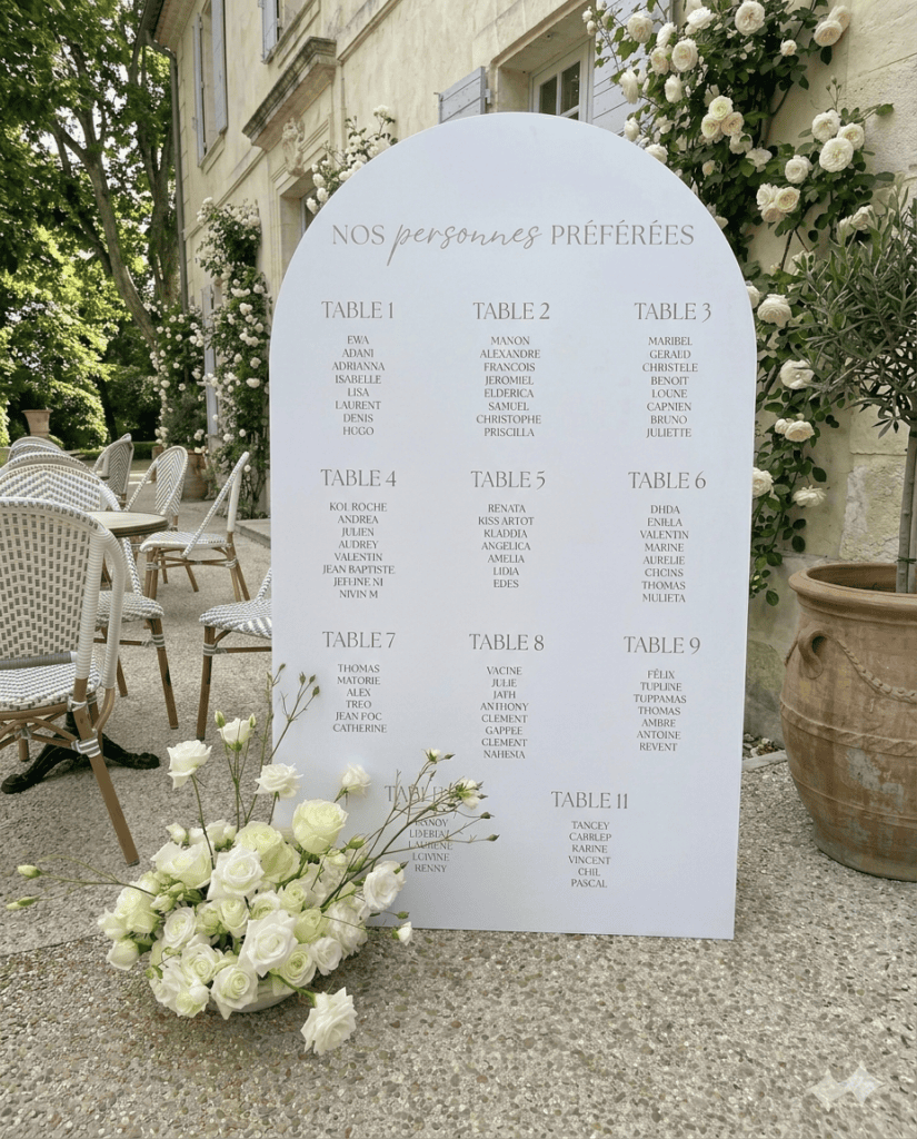 Accueil 2 Panneau de bienvenue avec liste de noms pour un mariage élégant et personnalisé à Luxembourg