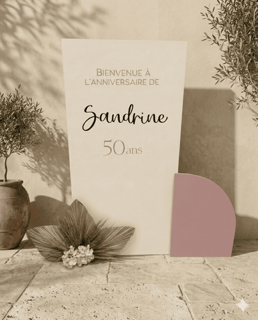 Anniversaires Adultes 7 Panneau de bienvenue personnalisé pour anniversaire Sandrine 50 ans à Pétange au Luxembourg